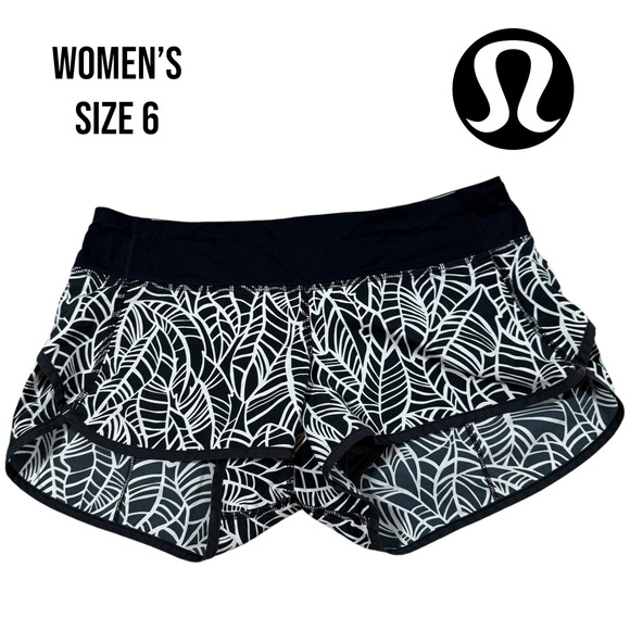 Lululemon Speed Up Shorts 2.5" Women's 6 Black White Leaf Print Lined Gym Run - Picture 1 of 9